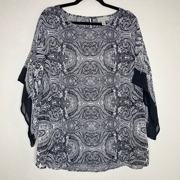 Dress Barn Black Paisley Pattern Art to Wear Scarf Blouse Size 1X - Picture 10 of 10